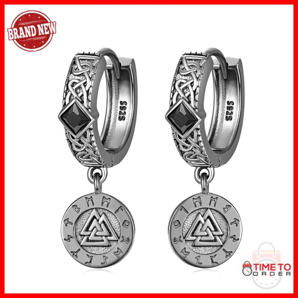 Sterling Silver Celtic Knot Hoop Earrings, Norse Viking Dangle Jewelry